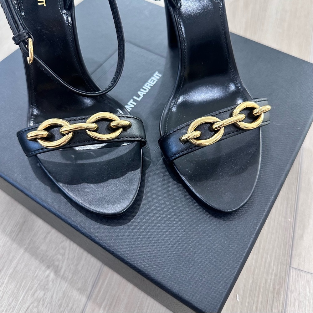 NWT Saint Laurent 95 mm le Maillon gold chain sandals heels black 10.5 EUR 40.5 - Picture 4 of 13